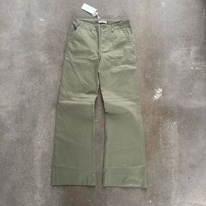 NWT LOVESHACKFANCY Emilia Pant in Forest Oak Green Size 6 Wide Leg Casual Cotton
